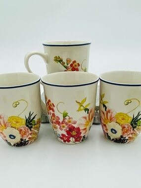 Pottery Barn China Floral Rim Collection Set of 4 Discontinued